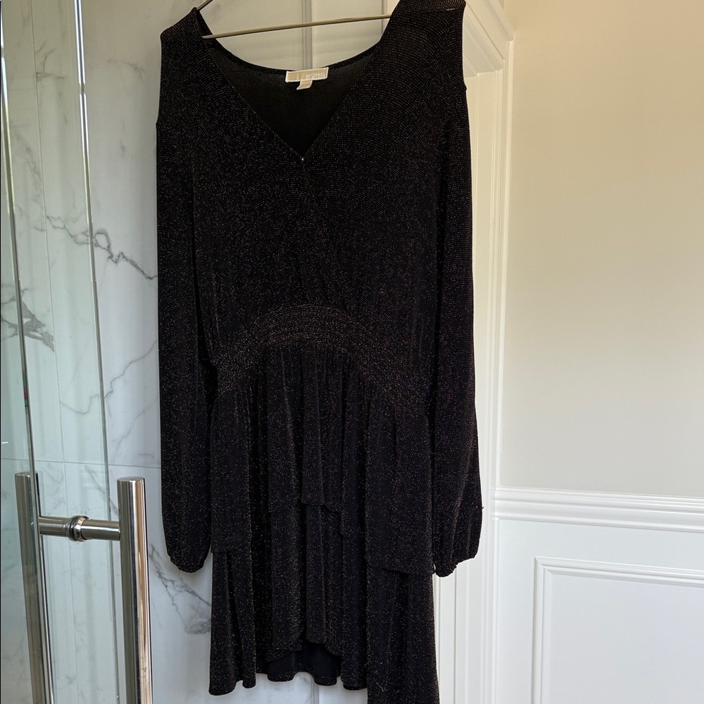 Michael Kors Shimmering Black Long Sleeve Dress
